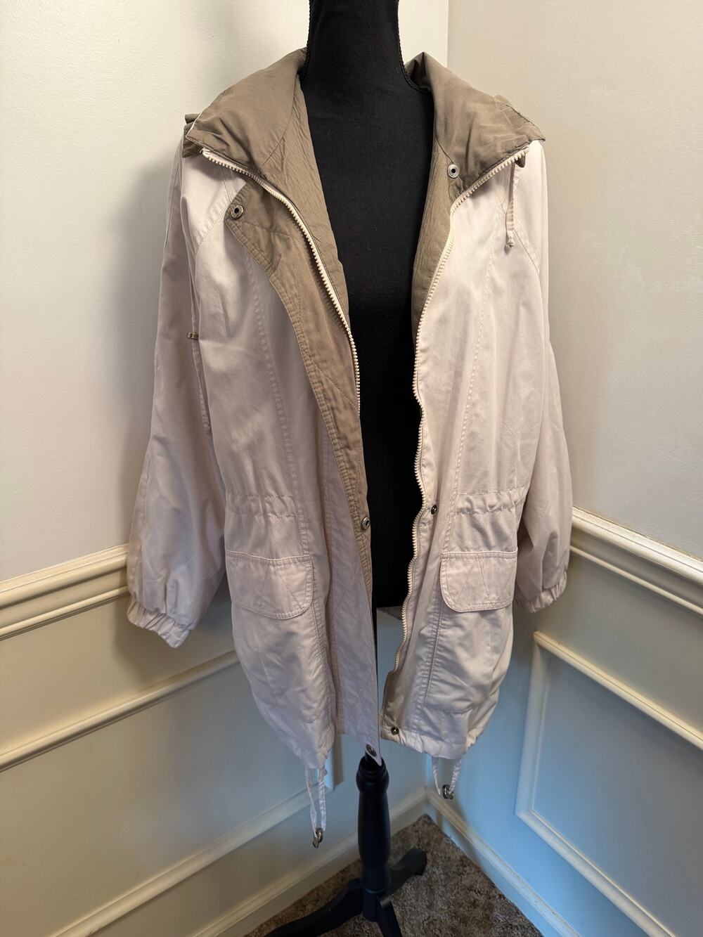 Vintage Mulberry Street Two-Tone Utility Jacket Ivory & Grey Gorpcore Coastal